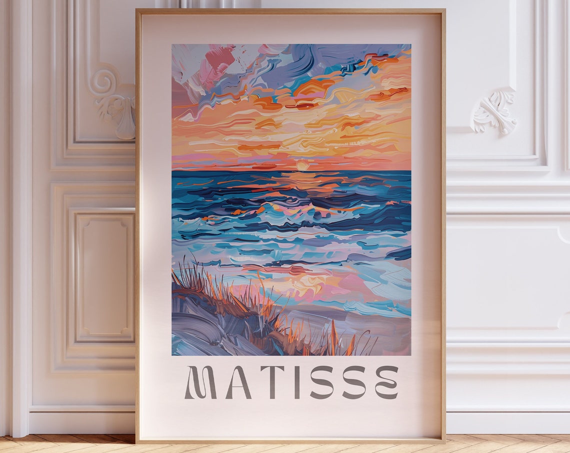 Matisse Style Ocean Sunset Colorful Waves Seascape Art Poster