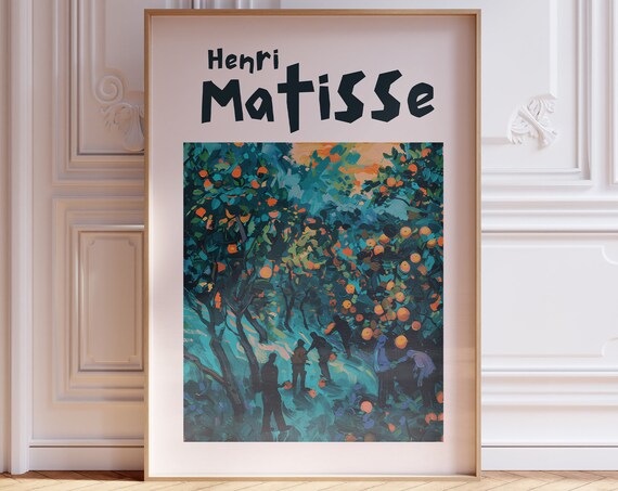 Henri Matisse Teal Orange Grove Harvesters At Dusk Night Poster