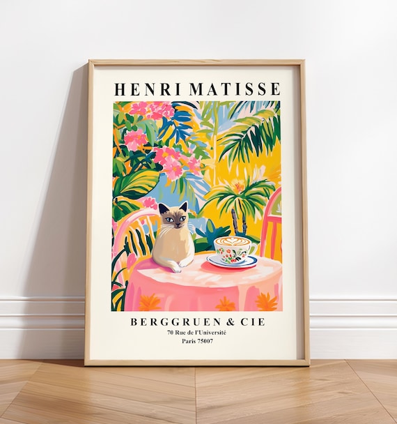 Siamese Cat Matisse Style Coffee Art Print