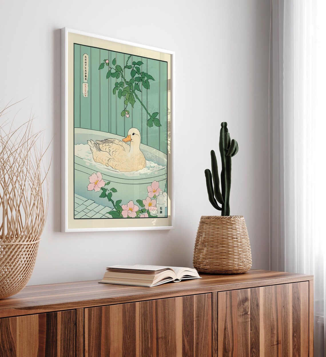 Duck In Bathtub Japandi Bathroom Art Print - Image 4