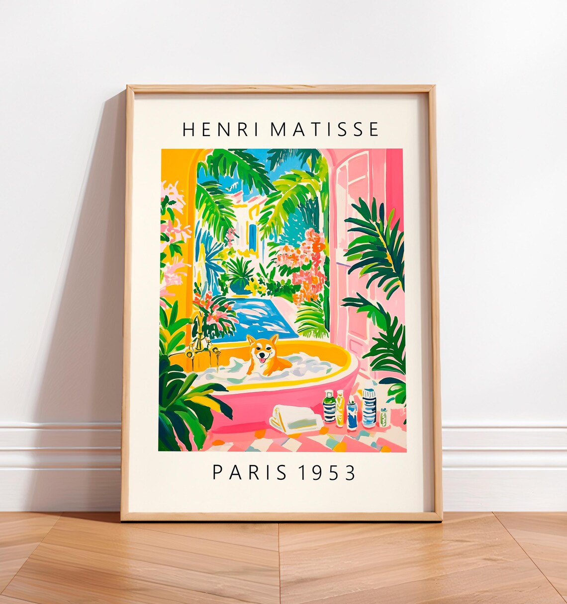 Shiba Inu, Matisse-Inspired Mid-Century Art Print