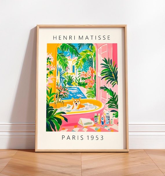 Shiba Inu, Matisse-Inspired Mid-Century Art Print
