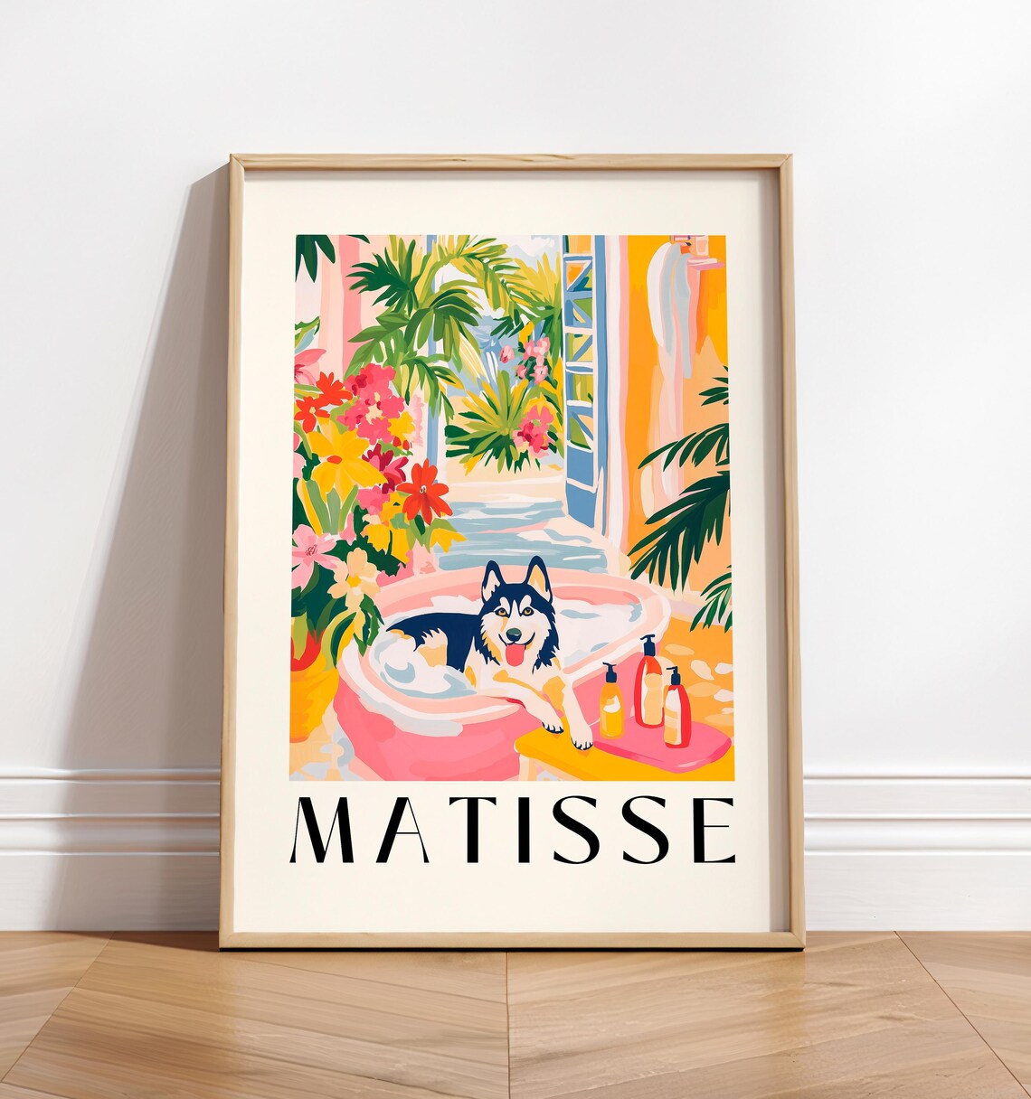 Husky in Bathtub Funny Bathroom Art Print