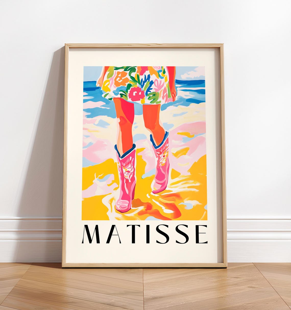 Matisse Inspired Pink Cowboy Boots Surf Poster in Bold Colors