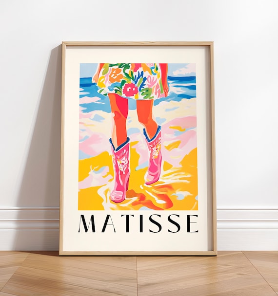 Matisse Inspired Pink Cowboy Boots Surf Poster in Bold Colors