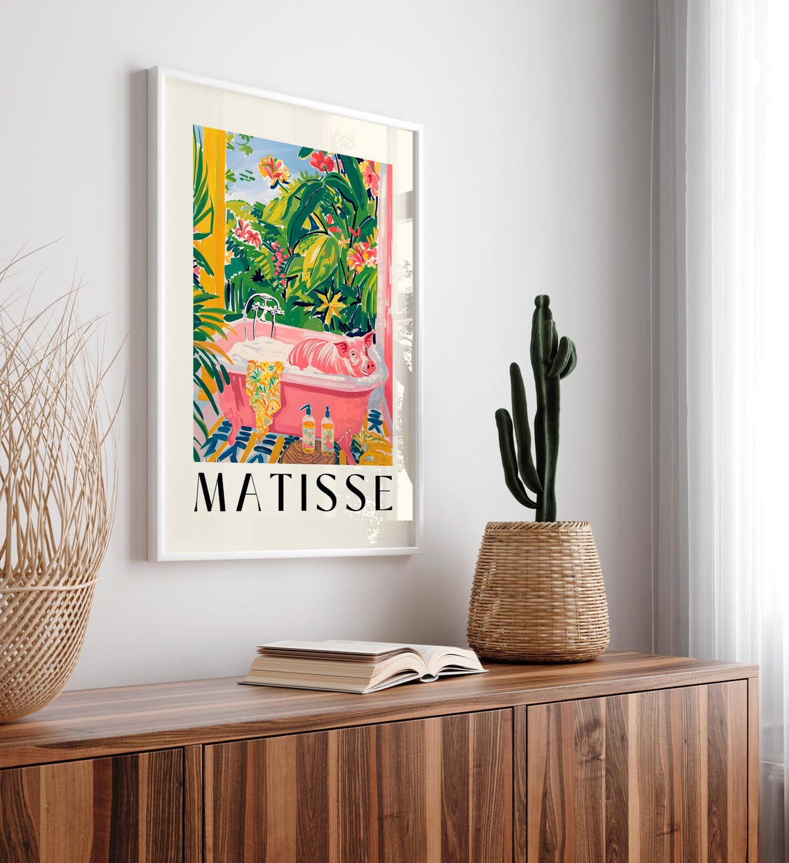 Henri Matisse Style Sunny Pink Pig Bubble Bath Tropical Poster - Image 4