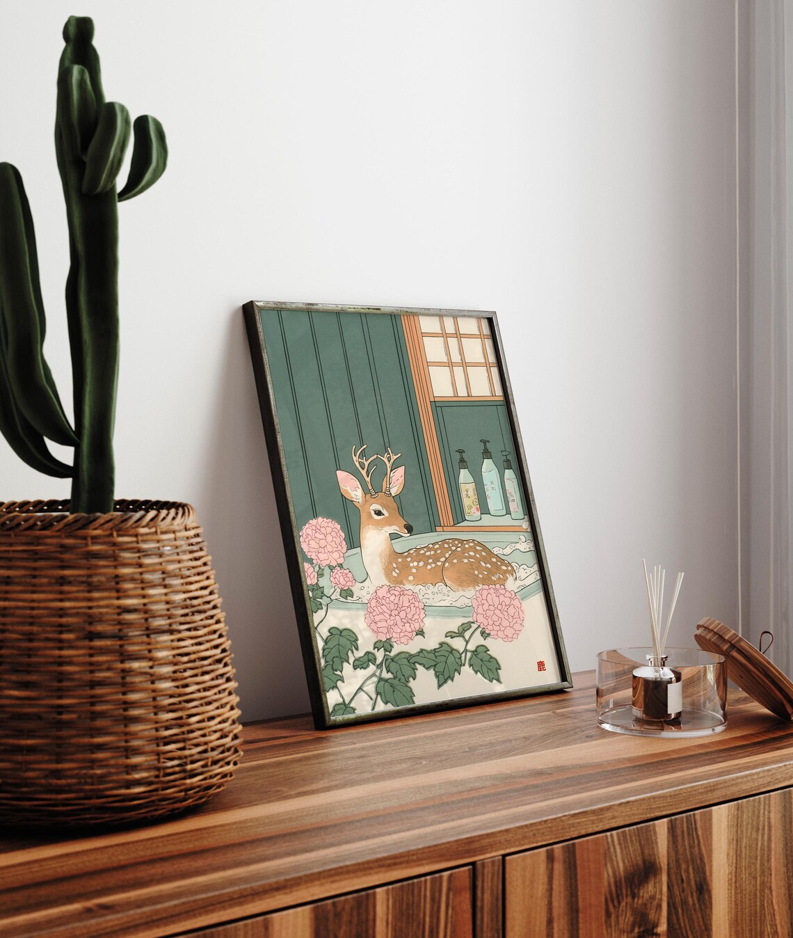 Deer In Bathtub Japandi Bathroom Art Print - Image 3
