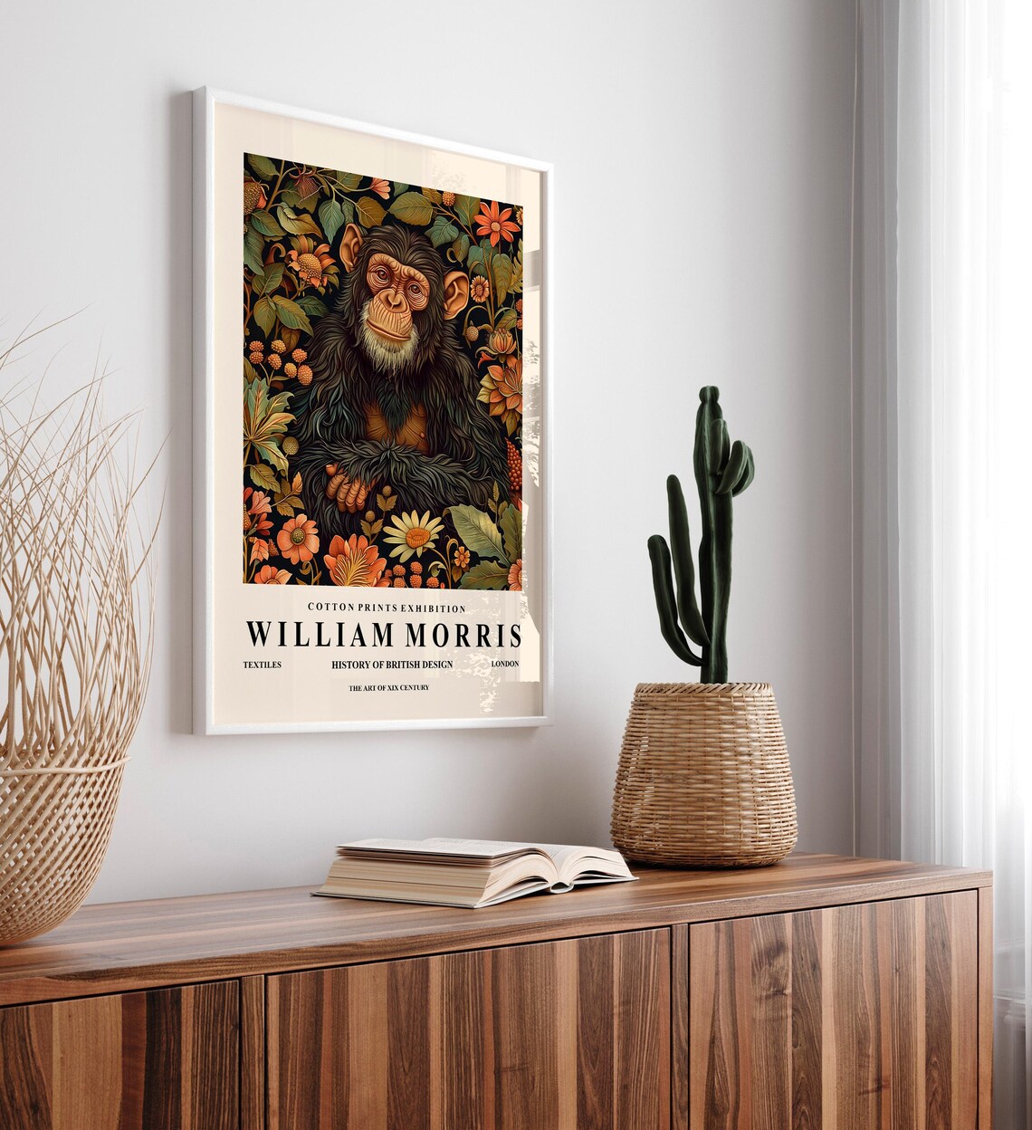 Monkey Art Print, William Morris Floral Decor - Image 5