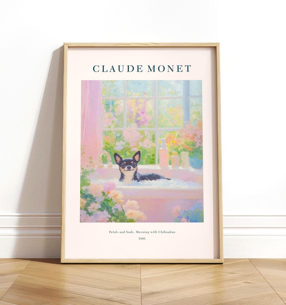 Chihuahua In Bathtub Art Print Monet Style Bathroom