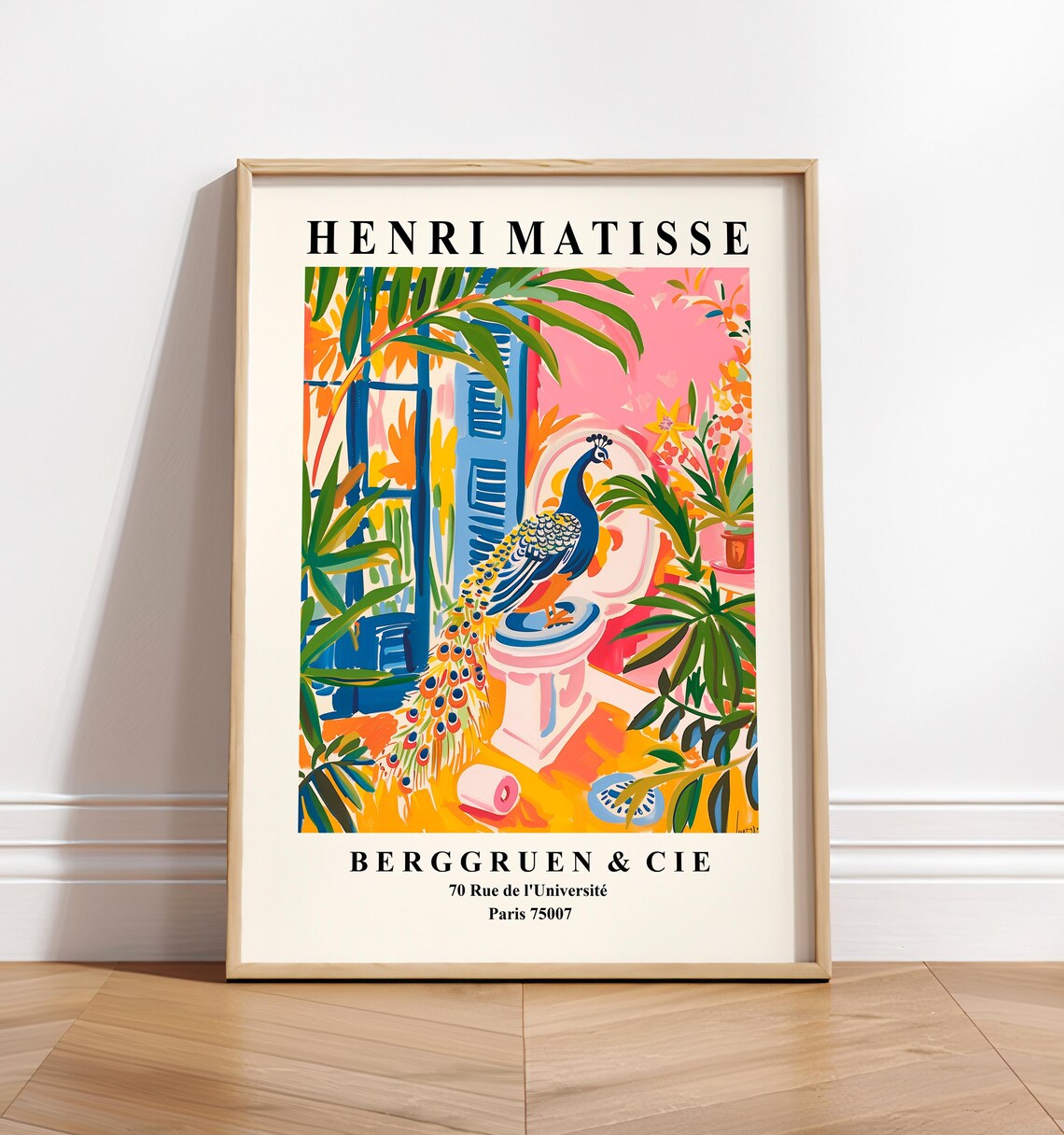 Peacock On Toilet, Matisse-Inspired Bathroom Art Print