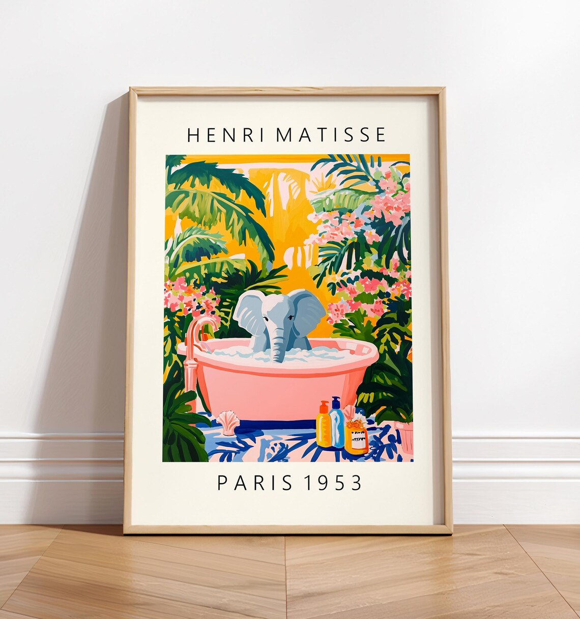 Elephant In Bathtub Funny Poster, Matisse-Inspired