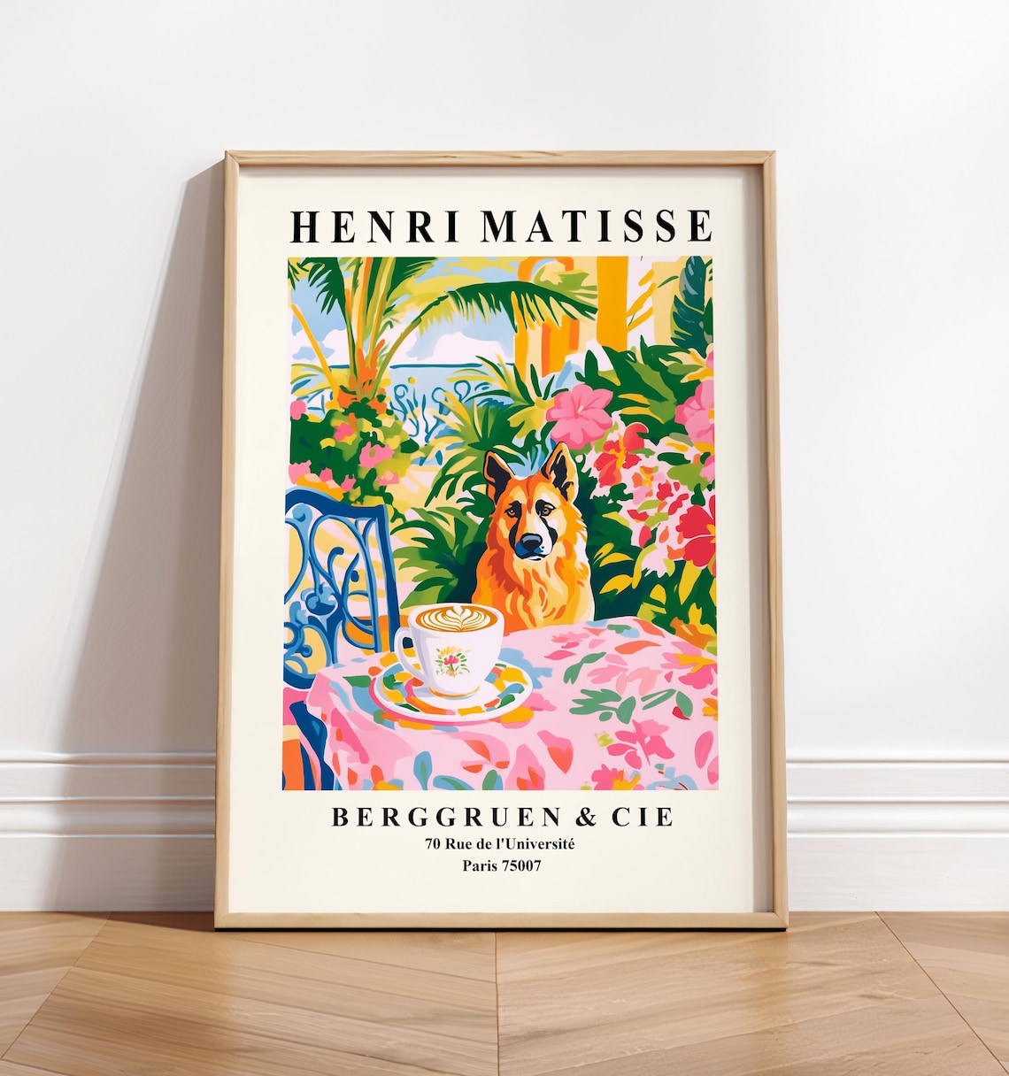 German Shepherd Coffee Art Print, Matisse Style
