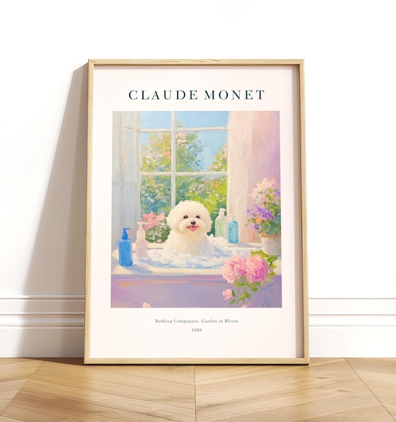 Bichon Frise Monet-Style Art Print, French Bathroom Decor