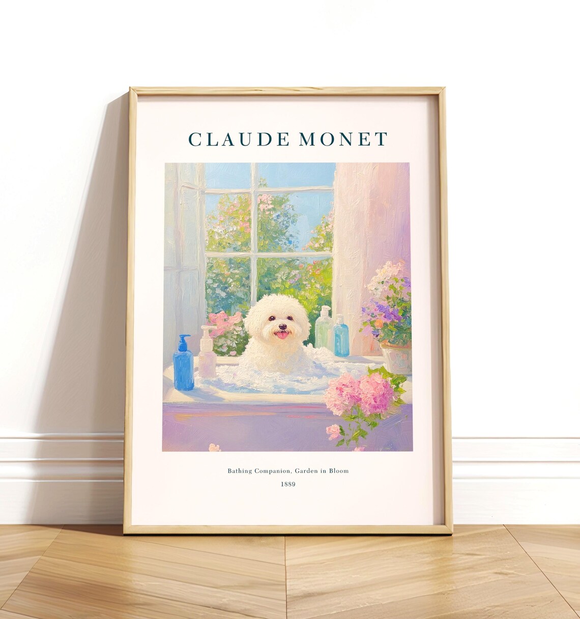Bichon Frise Monet-Style Art Print, French Bathroom Decor
