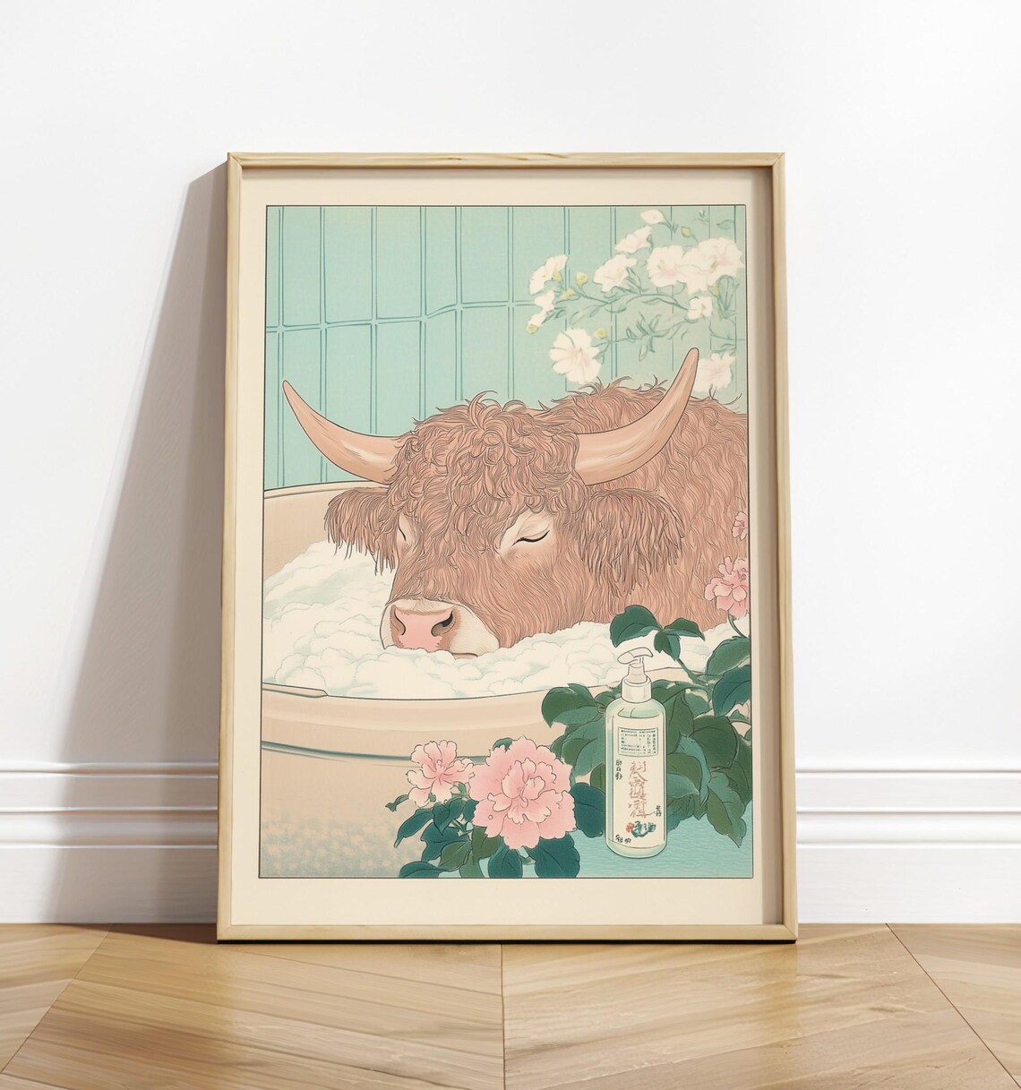 Highland Cow Ukiyo-e Japanese Bathroom Art Print