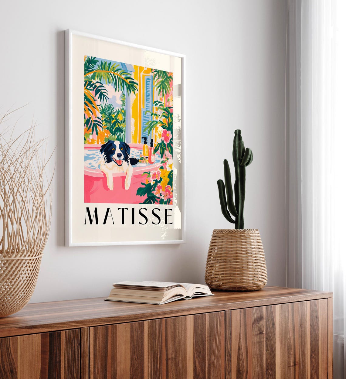 Border Collie Print Funny Bathroom Wall Art Aesthetic Poster Pink Matisse Print Boho Art Print - Image 5