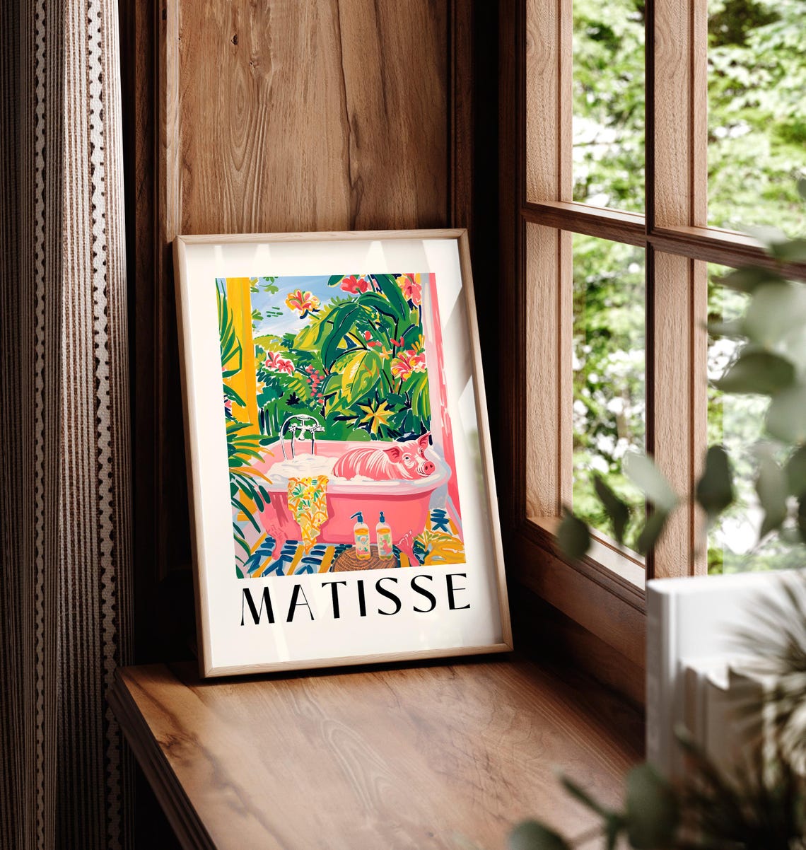 Henri Matisse Style Sunny Pink Pig Bubble Bath Tropical Poster - Image 5