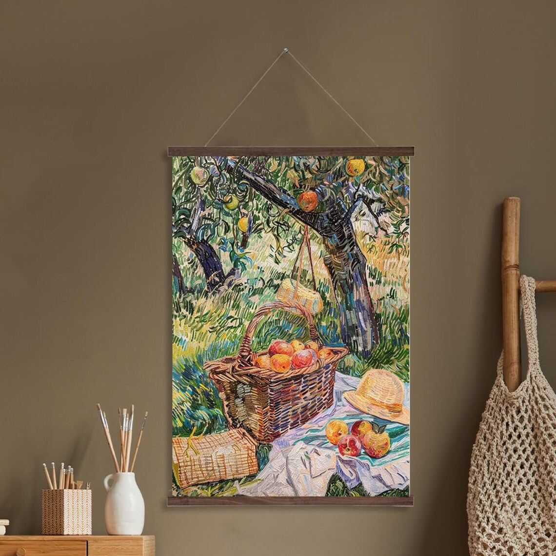 Rustic Summer Picnic Art Print, Countryside Basket
