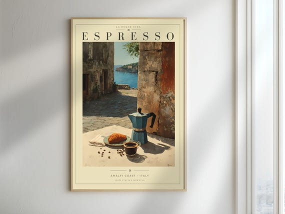 Espresso Italian Kitchen Wall Art, Mediterranean Coffee