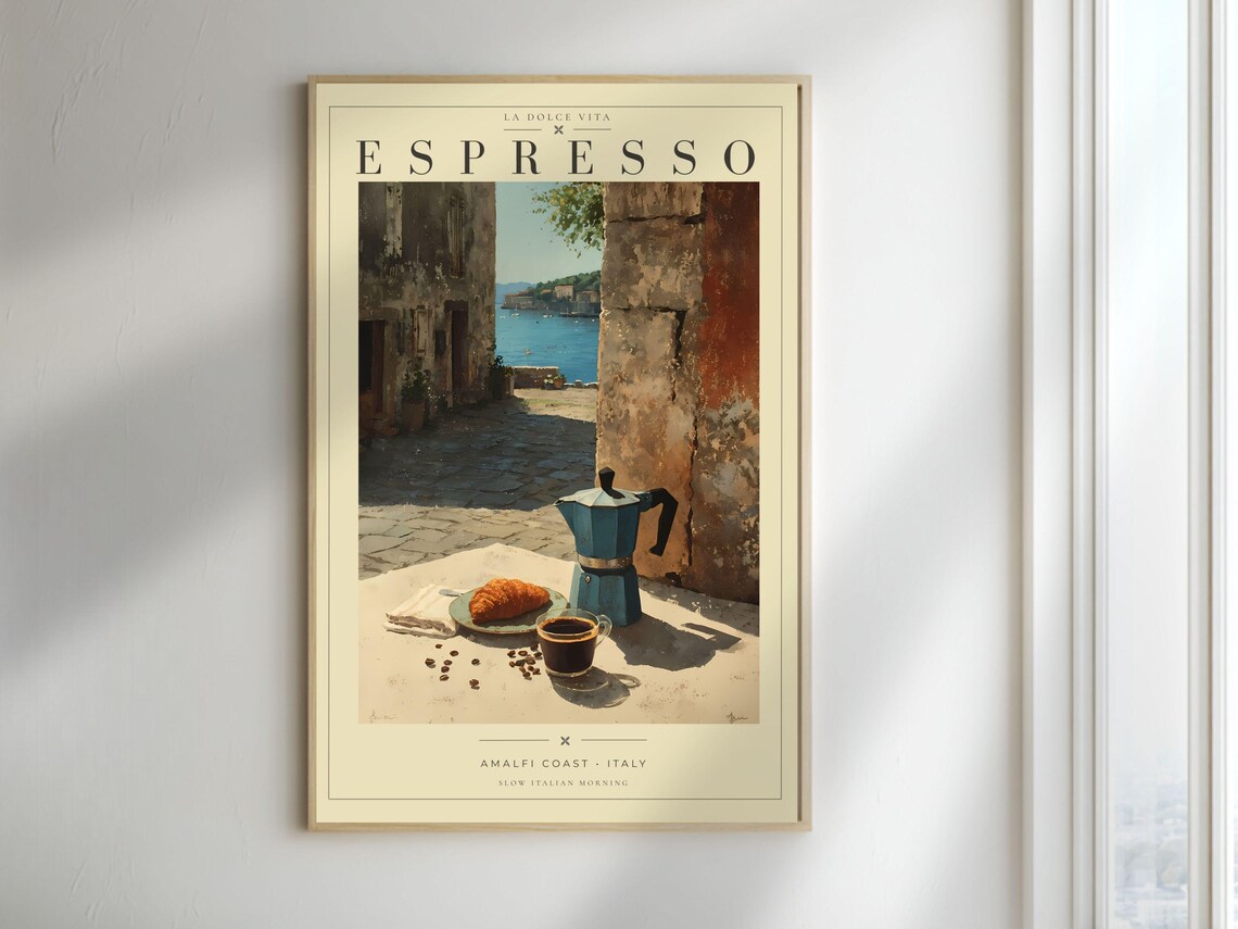 Espresso Italian Kitchen Wall Art, Mediterranean Coffee
