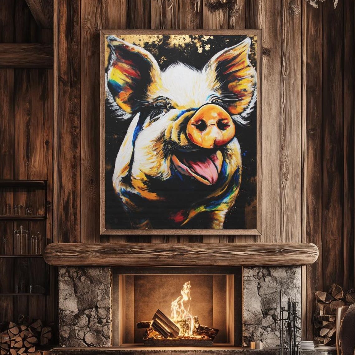 Cheerful Laughing Pig Colorful Whimsical Farm Animal Art Poster