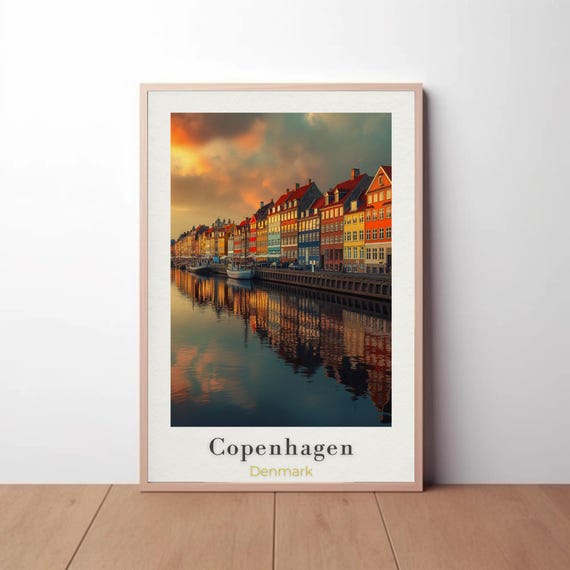 Copenhagen Travel Poster Nyhavn Waterfront Art Print