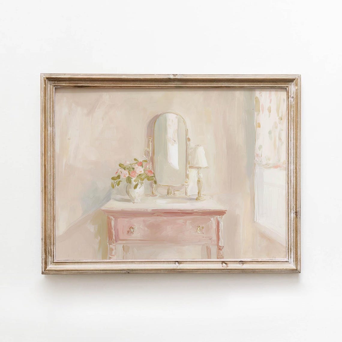 Soft Vintage Vanity With Mirror And Roses Muted Pastel Poster