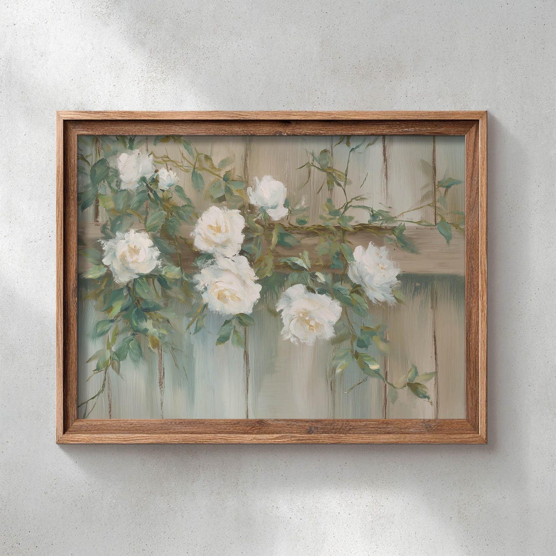 Climbing White Roses Sage Green Vines Soft Cottage Floral Poster