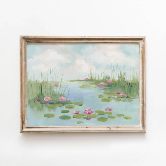 Water Lily Pond Pastel Impressionist Garden Flowers Art Poster