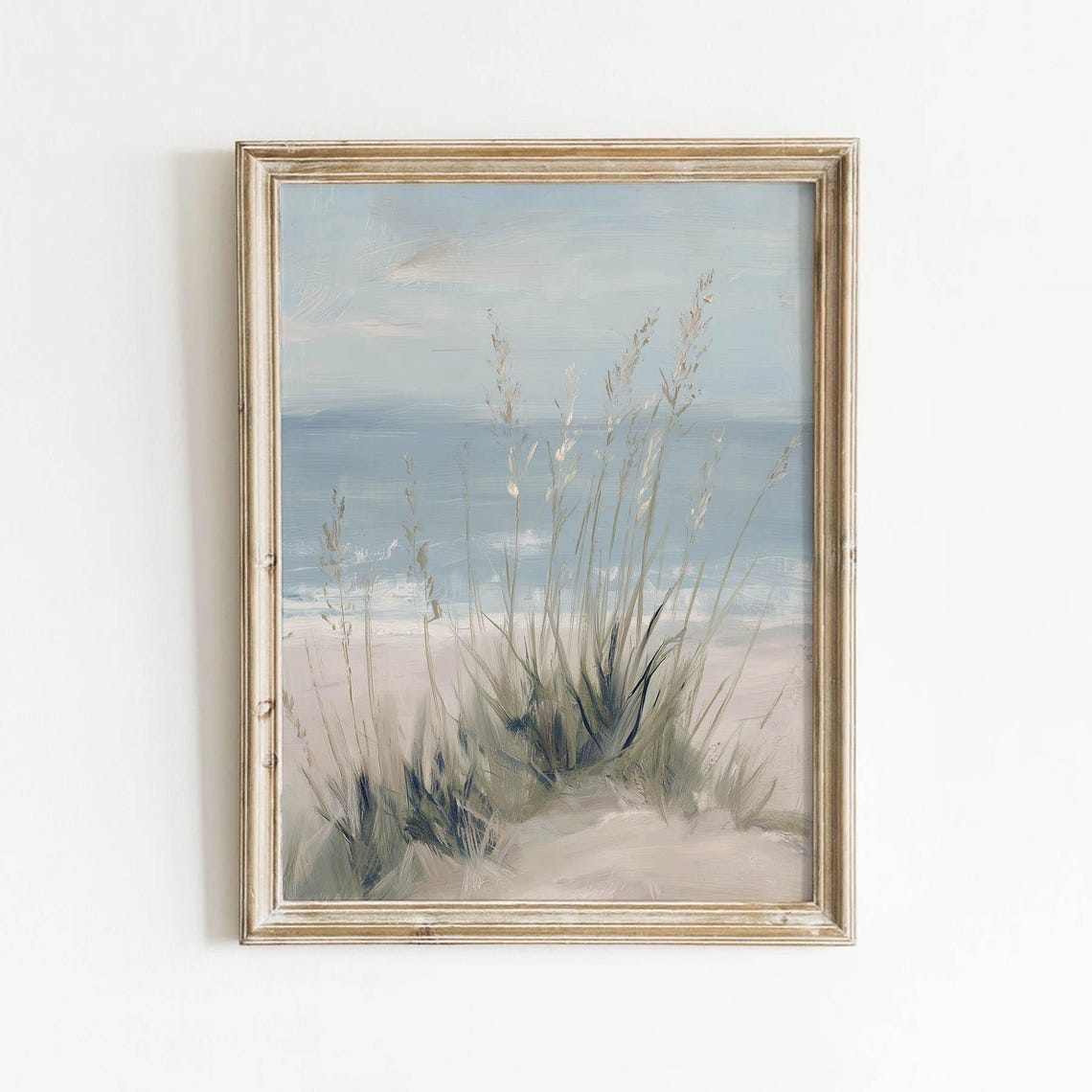 Coastal Sand Dunes With Sea Grass Muted Blue Beige Beach Wall Art