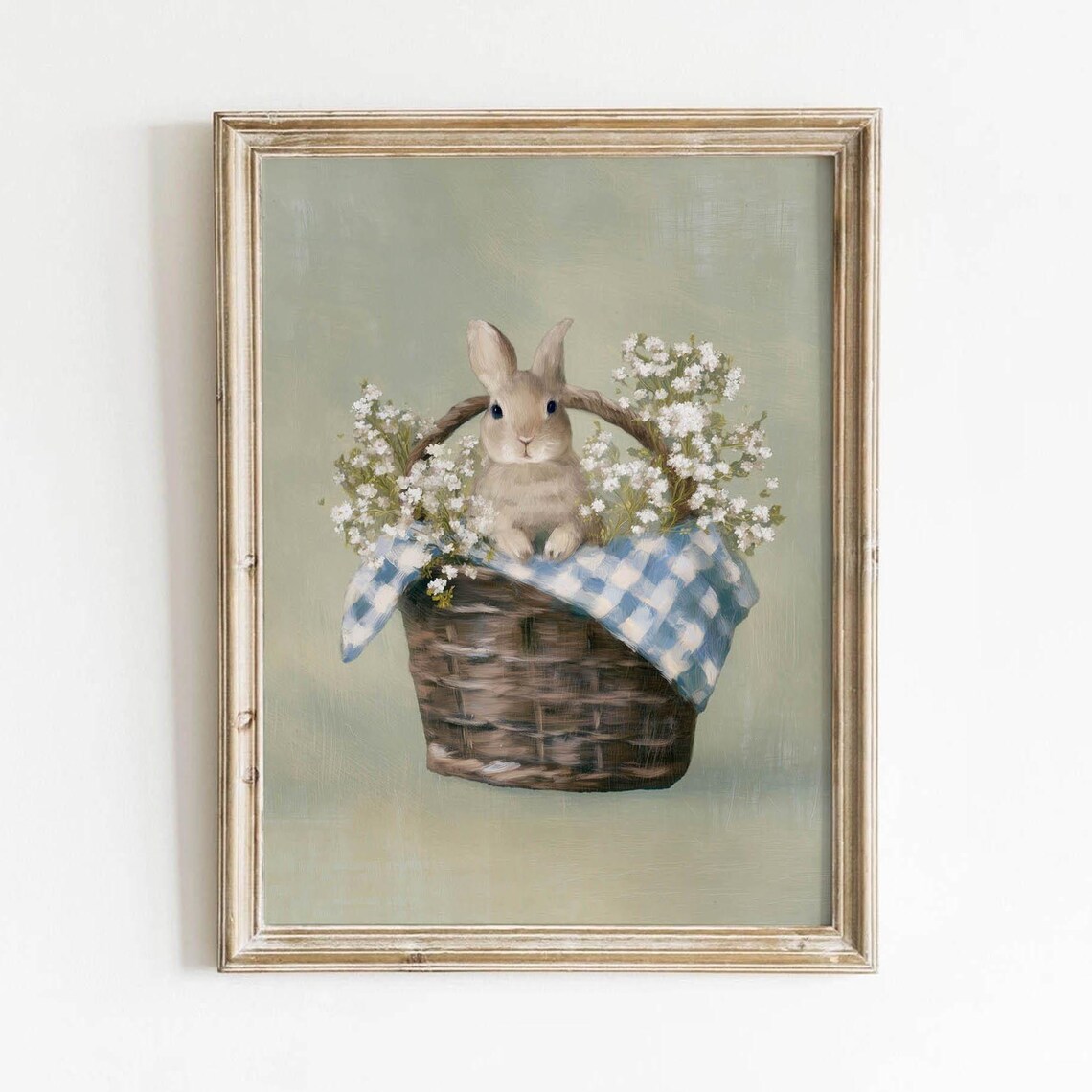 Spring Bunny In Basket, Vintage Rabbit Poster