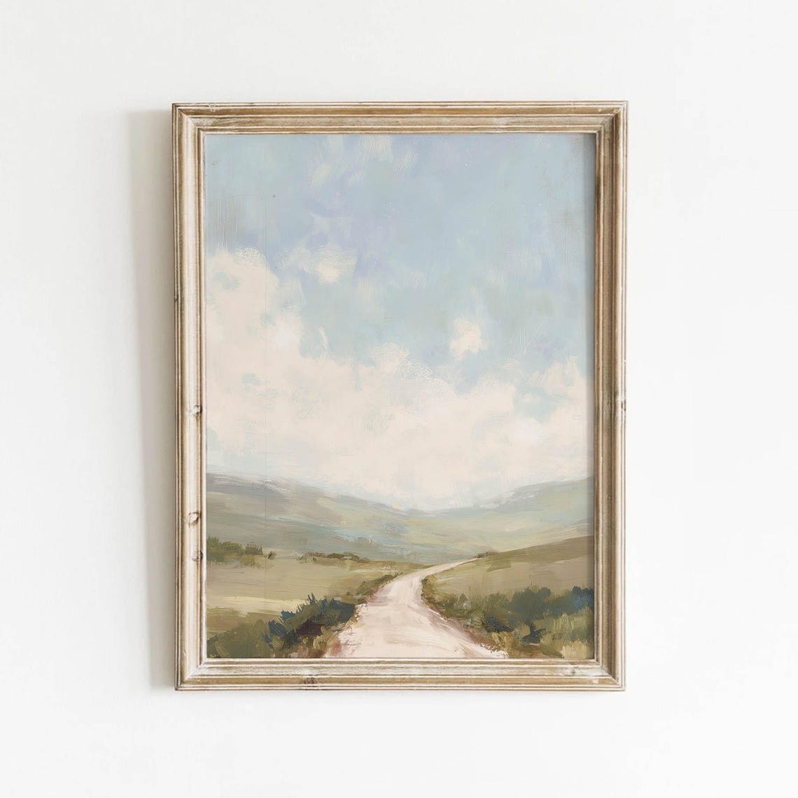 Muted Country Road Rolling Hills Soft Landscape Painting Wall Art