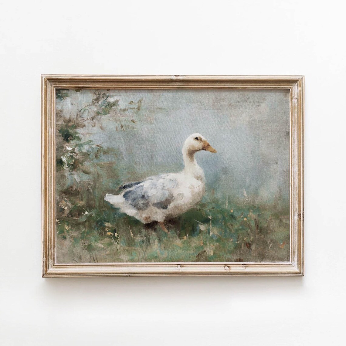 White Duck In Muted Meadow Vintage Style Oil Painting Scene Poster