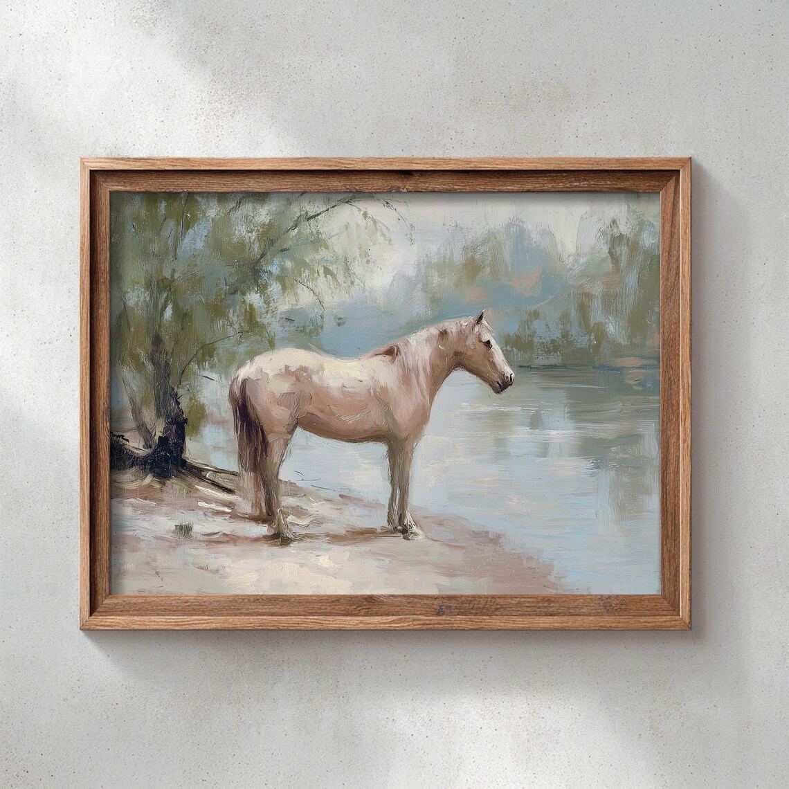 Palomino Horse by River, Vintage Poster Print