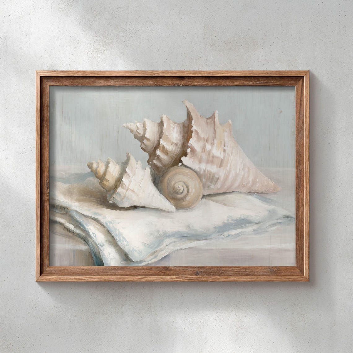 Conch Shells Still Life On White Linen Muted Neutral Coastal Poster