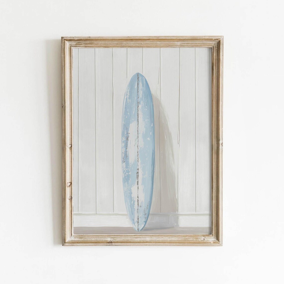 Vintage Light Blue Surfboard Coastal Beach House Summer Poster