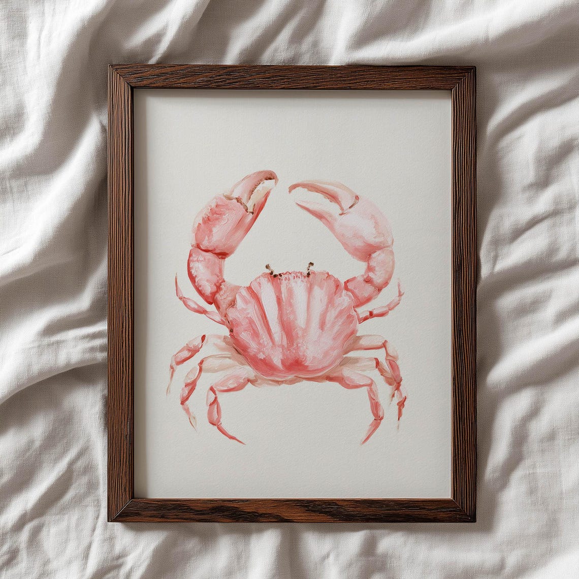 Pink Watercolor Crab Nautical Coastal Seafood Illustration Poster