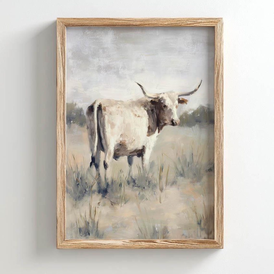 Texas Longhorn Cattle Prairie Field Rustic Western Landscape Poster