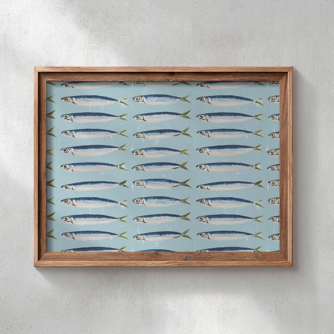 Coastal Sardine Pattern Silvery Fish Nautical Kitchen Art Poster
