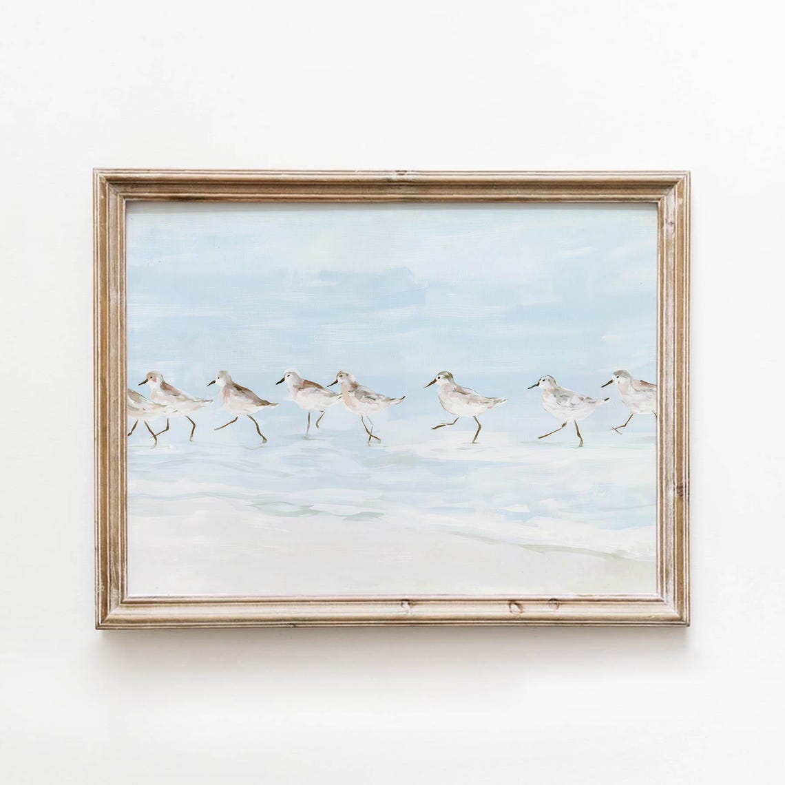 Sandpipers Running On Misty Shore Soft Coastal Watercolor Poster