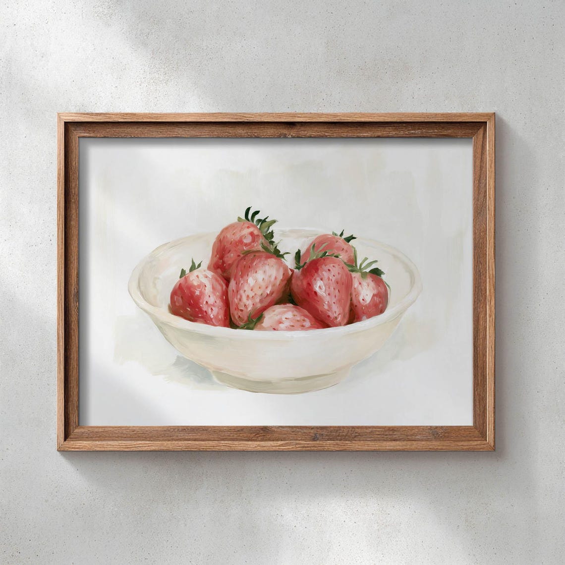 Fresh Strawberries in White Bowl Watercolor Kitchen Fruit Wall Art
