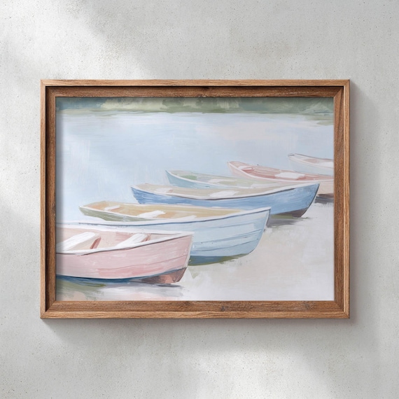 Printed Rowboats On Still Water Art Print