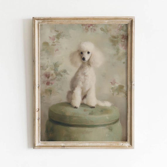 Classic White Poodle Printable Soft Pastel Wall Art Cottagecore Pet Decor Romantic Nursery Blush Green Download 188