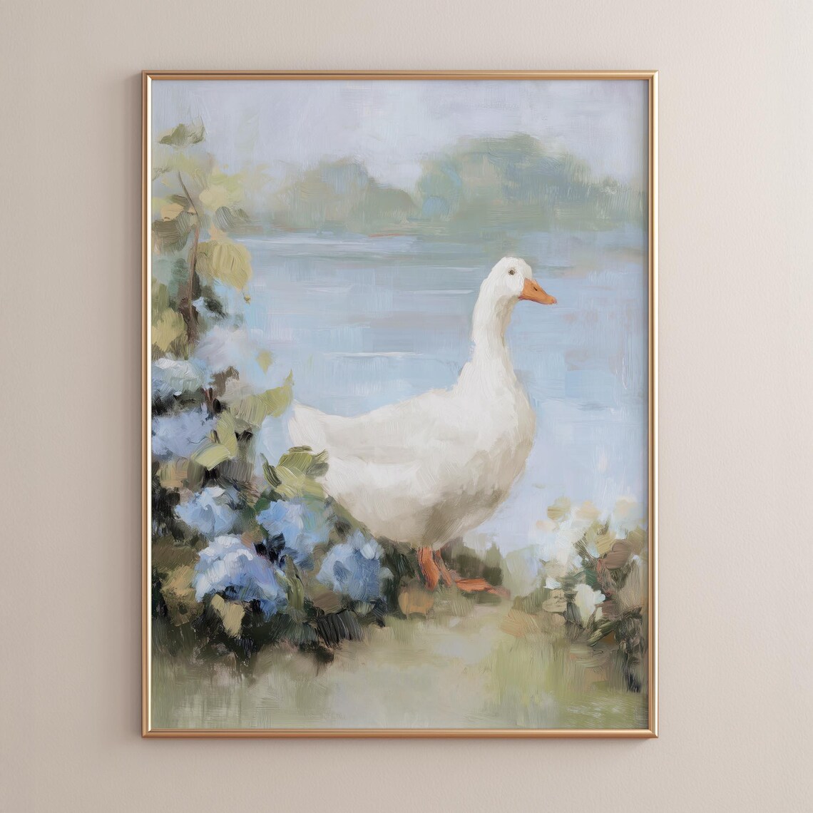 Goose By Lakeshore Pastel Cottagecore Art Print