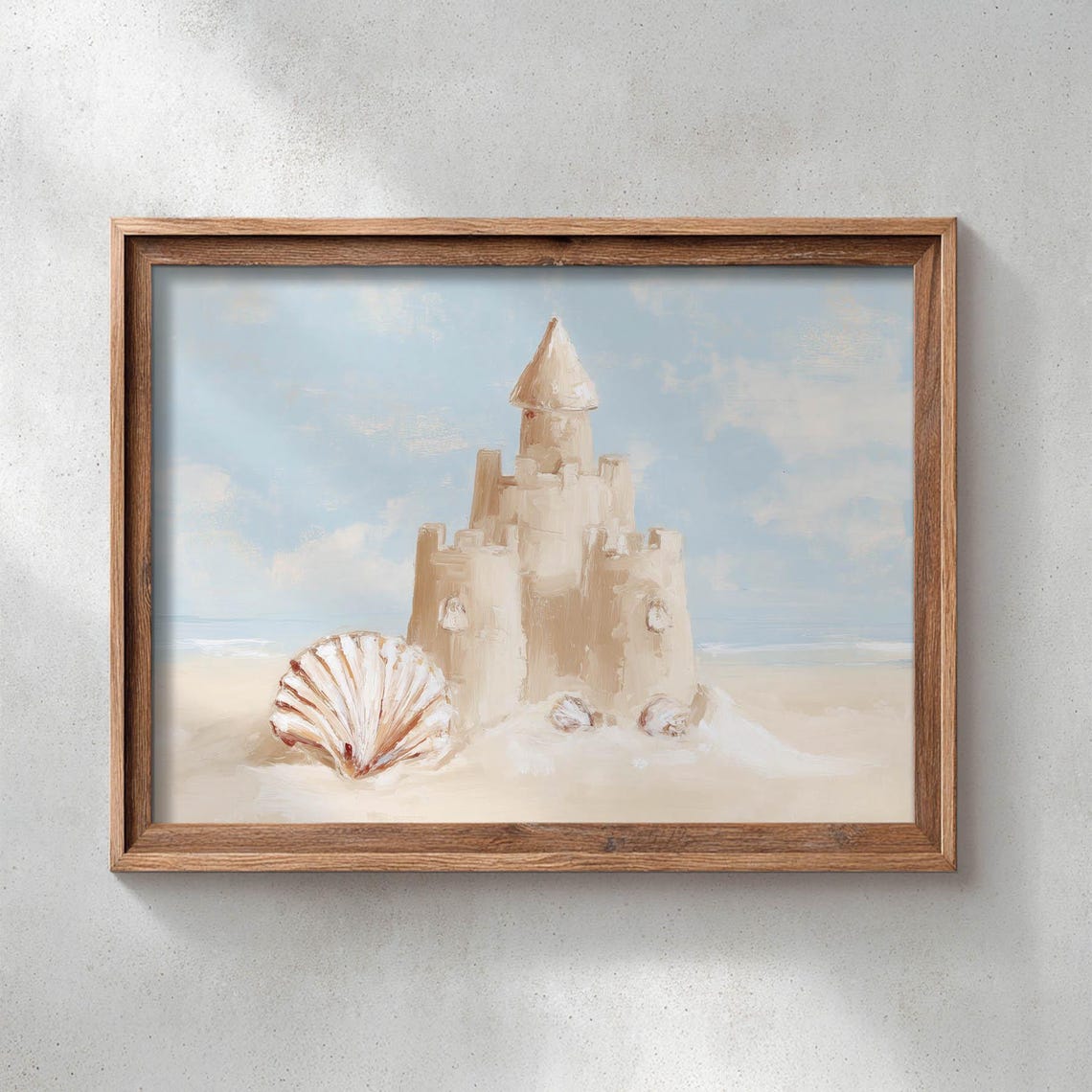Sandcastle Seashell Beach Watercolor Neutral Coastal Summer Art Poster