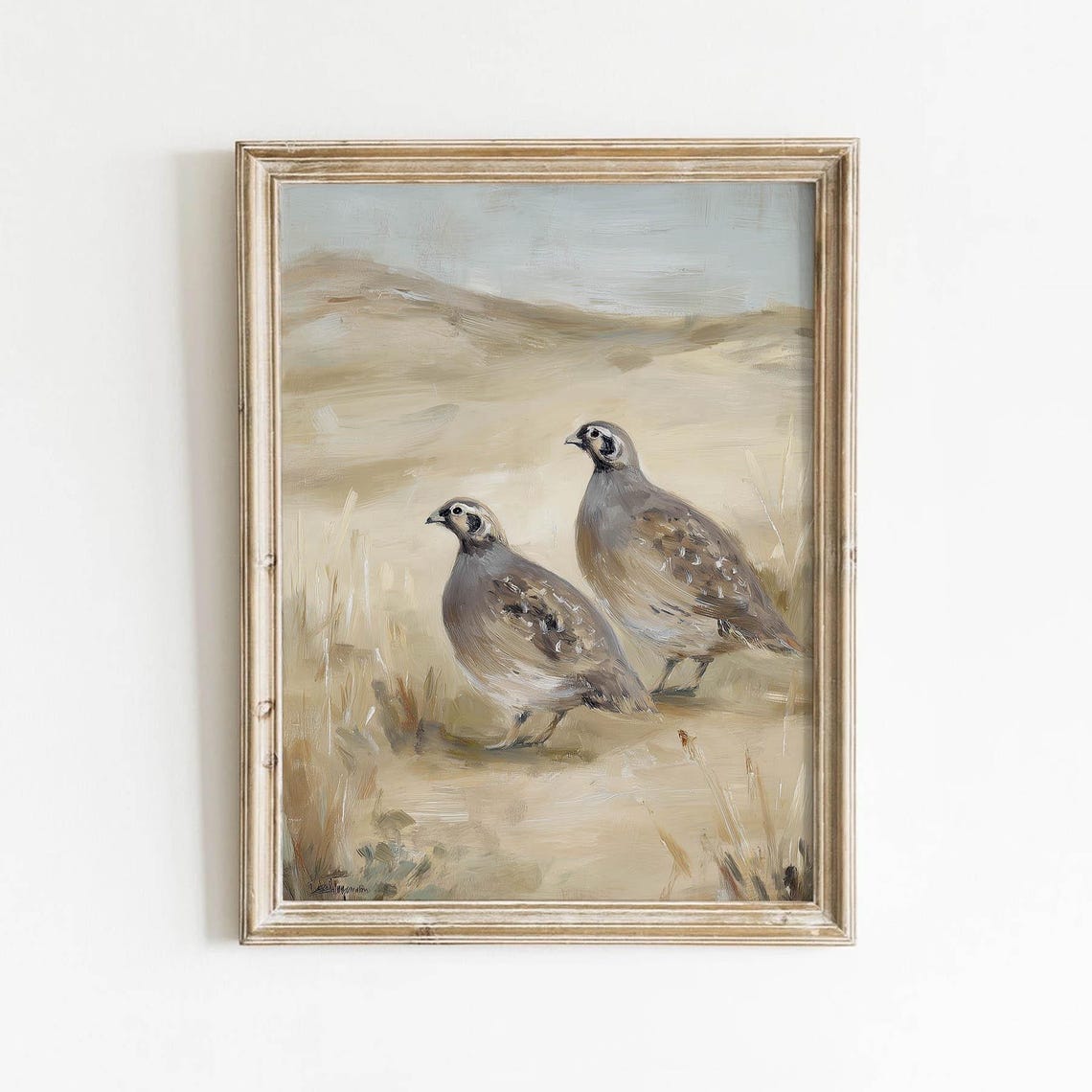 Pair Of Quail Birds Muted Desert Landscape Rustic Art Poster