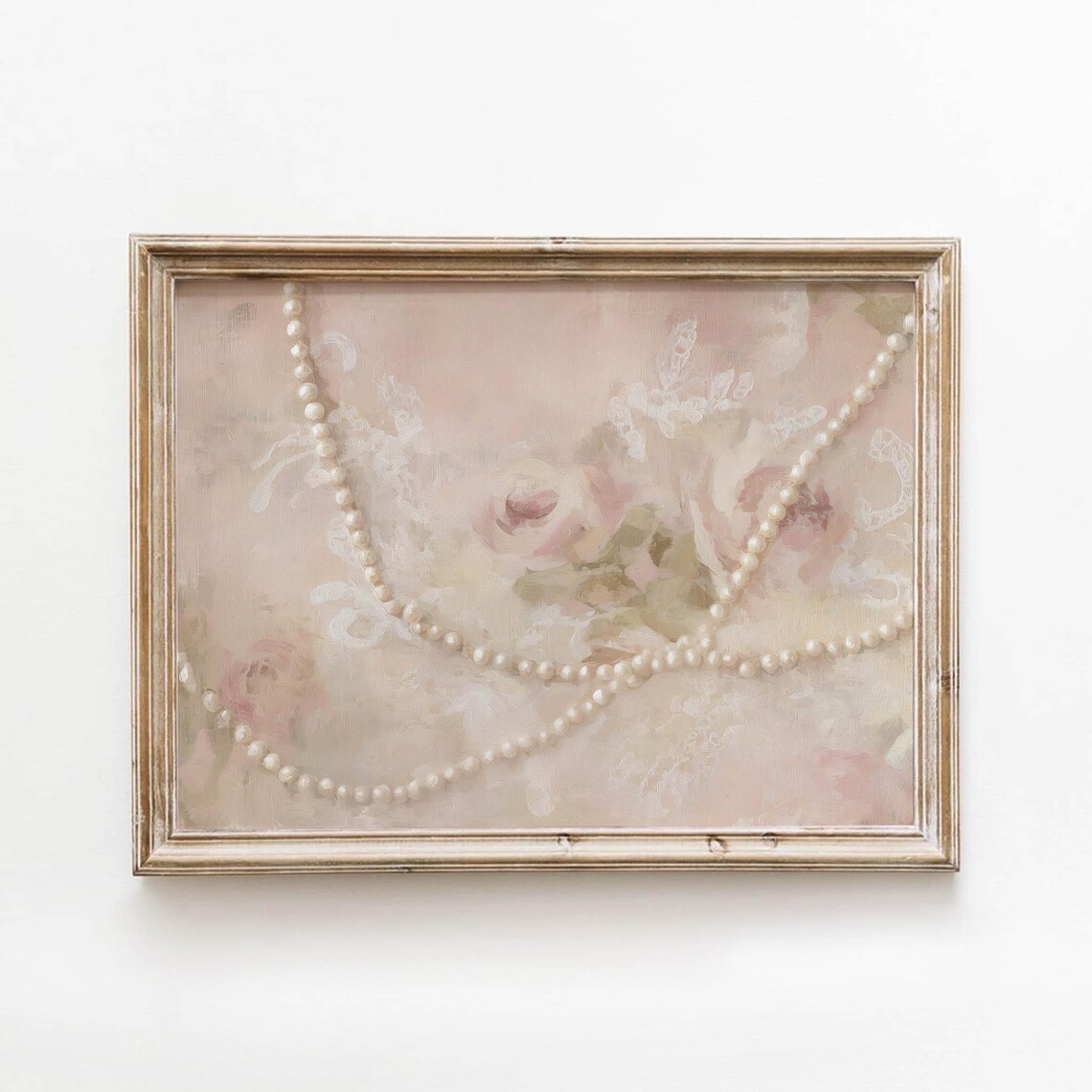 Blush Pink Romantic Pearl Necklace Art Print, Vintage