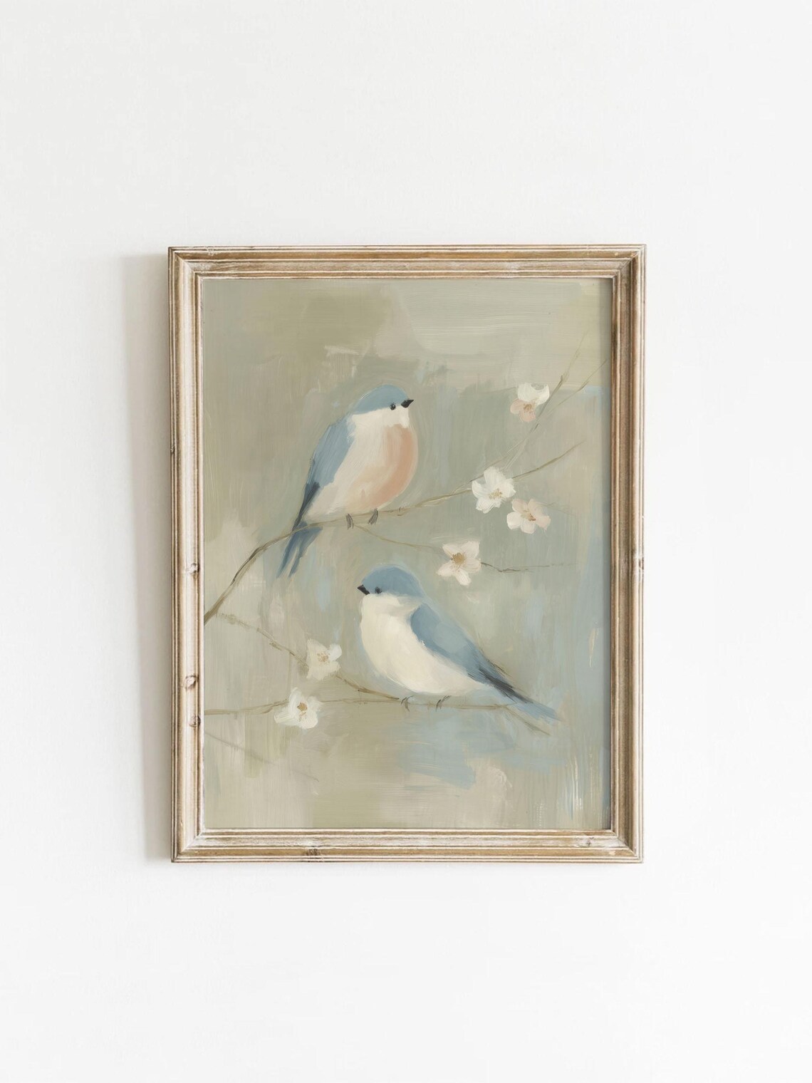 Vintage Floral Bluebird Art Print, Cottagecore Style
