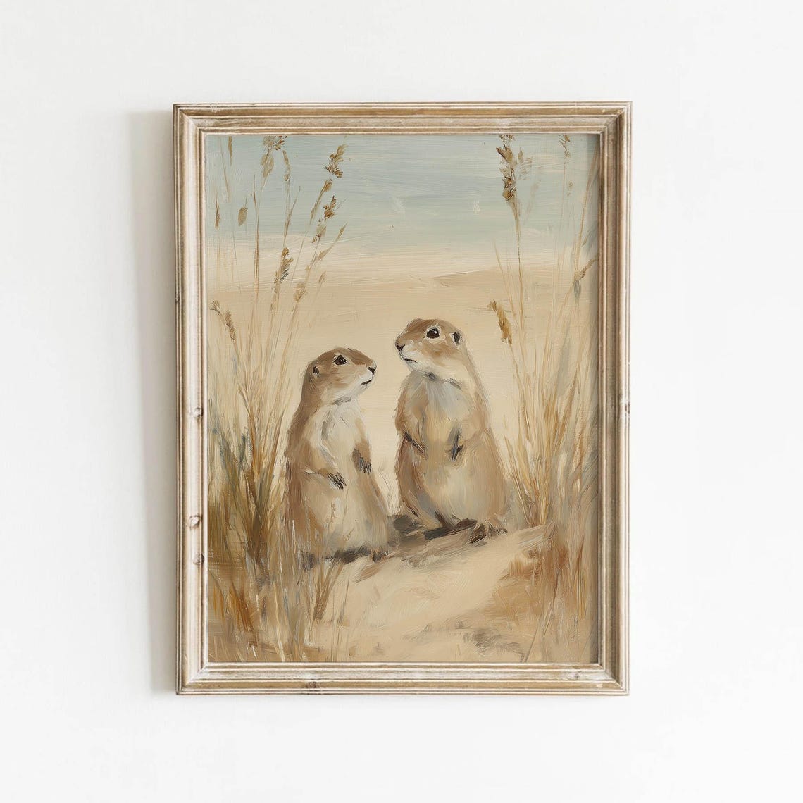 Prairie Dogs in Grass Rustic Wildlife Vintage Nature Art Poster