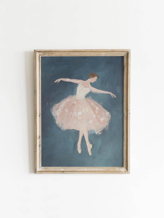 Ballerina Pink Tutu Teal Background Dance Painting Art Poster